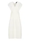 Fabiana Filippi Draped Waist Sleeveless V Neck Midi Dress In White