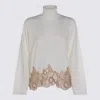 Fabiana Filippi Long Sleeve Turtleneck Knitwear With Lace Hem In White
