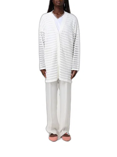 Fabiana Filippi White Cotton And Linen Cardigan With Sequins