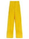 Fabiana Filippi Wide-leg Cotton Blend Trousers With Pin Tucks In Yellow