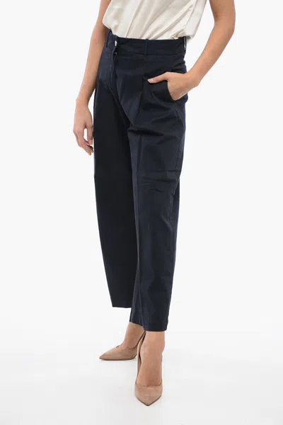 Fabiana Filippi Wide-leg Cropped Pants With Half Belt In Blu Notte