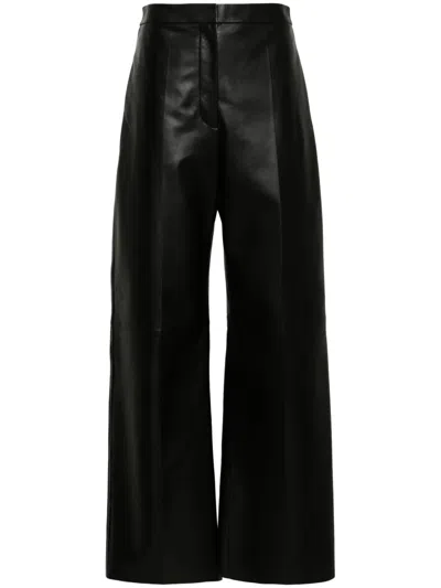 Fabiana Filippi Wide-leg Leather Trousers In 黑色