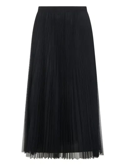 Fabiana Filippi Wide Pleated Tulle Skirt With Knitted Belt In Blue