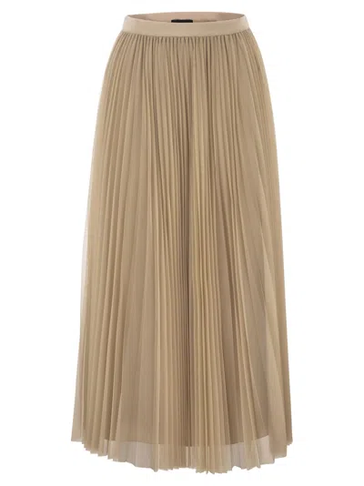 Fabiana Filippi Wide Pleated Tulle Skirt With Knitted Belt In Brown