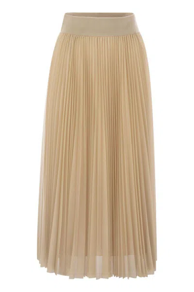 Fabiana Filippi Pleated Tulle Skirt With Knitted Waistband In Neutral