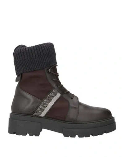 Fabiana Filippi Woman Ankle Boots Dark Brown Size 7 Leather, Textile Fibers