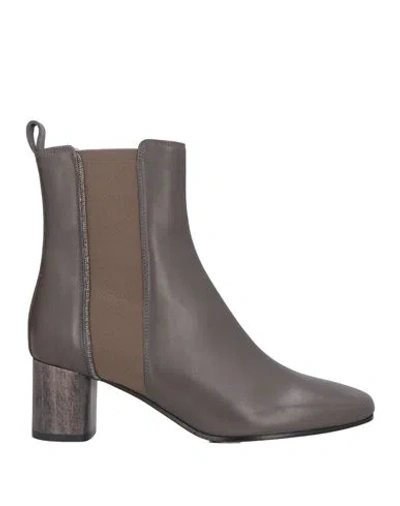 Fabiana Filippi Woman Ankle Boots Lead Size 7.5 Leather In Grey