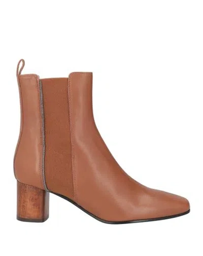 Fabiana Filippi Woman Ankle Boots Tan Size 8 Leather In Brown