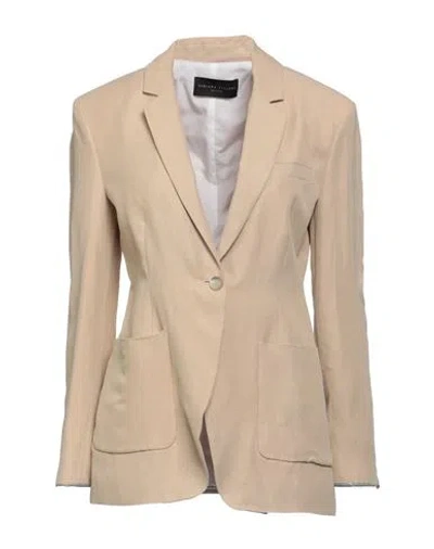 Fabiana Filippi Woman Blazer Beige Size 10 Viscose, Linen, Brass