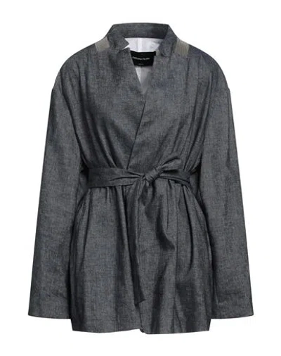 Fabiana Filippi Woman Blazer Blue Size 12 Linen, Cotton, Elastane, Brass