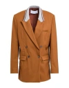 Fabiana Filippi Woman Blazer Brown Size 10 Virgin Wool, Cotton, Viscose, Polyester In Brown
