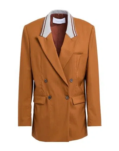 Fabiana Filippi Woman Blazer Brown Size 10 Virgin Wool, Cotton, Viscose, Polyester
