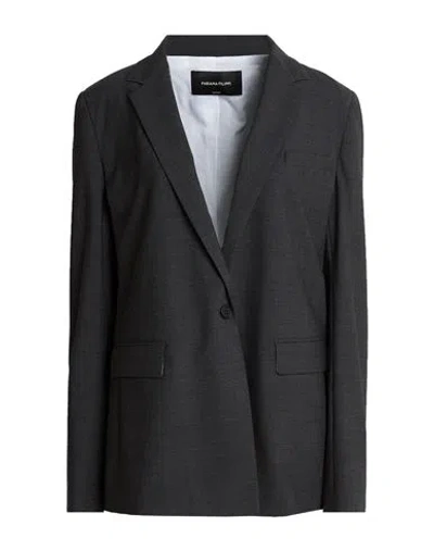 Fabiana Filippi Woman Blazer Charcoal Size 8 Merino Wool, Polyamide In Black