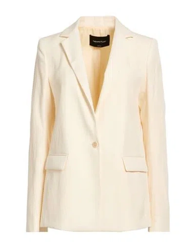Fabiana Filippi Woman Blazer Cream Size 8 Merino Wool, Linen, Viscose In Neutral