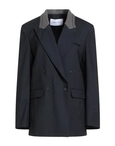 Fabiana Filippi Woman Blazer Navy Size 10 Virgin Wool, Cotton, Viscose, Polyester In Blue