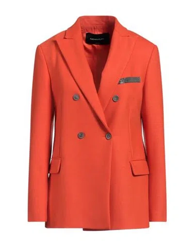 Fabiana Filippi Woman Blazer Orange Size 6 Polyester, Virgin Wool, Elastane