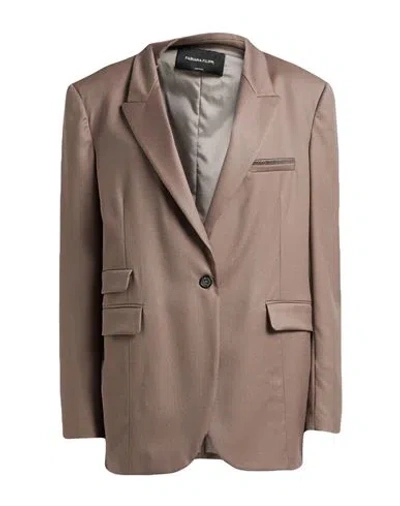 Fabiana Filippi Woman Blazer Taupe Size 12 Virgin Wool, Polyamide, Elastane, Ecobrass In Gray