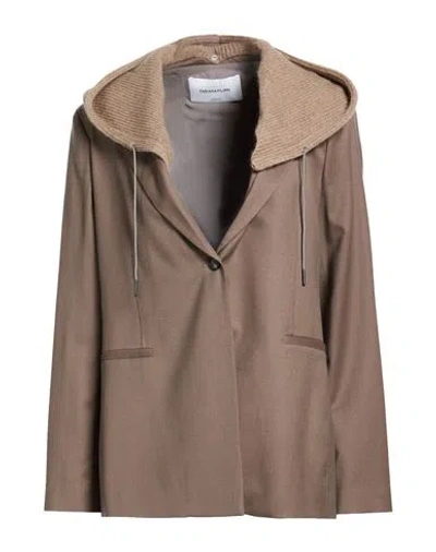 Fabiana Filippi Woman Blazer Taupe Size 12 Virgin Wool, Polyamide, Elastane, Mohair Wool, Alpaca Woo In Brown