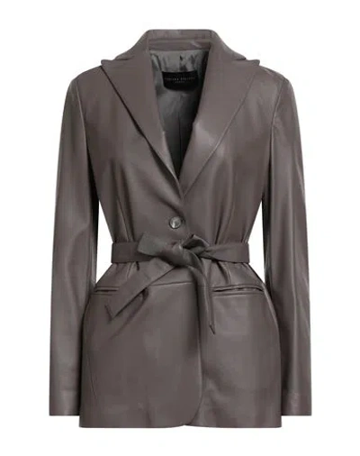 Fabiana Filippi Woman Blazer Taupe Size 6 Leather In Animal Print