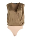 Fabiana Filippi Woman Bodysuit Khaki Size 12 Acetate, Viscose, Polyamide, Elastane In Brown