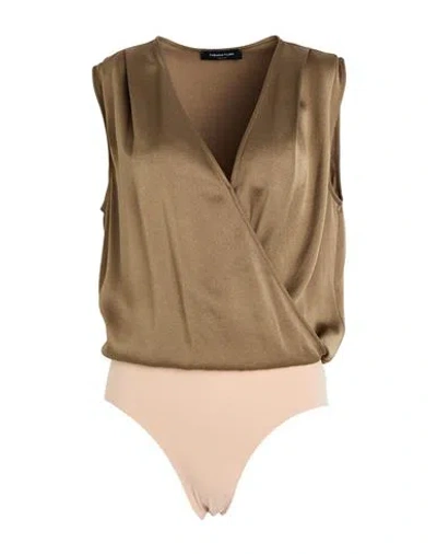 Fabiana Filippi Woman Bodysuit Khaki Size 12 Acetate, Viscose, Polyamide, Elastane In Brown