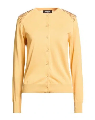 Fabiana Filippi Woman Cardigan Apricot Size 6 Cotton, Nylon, Glass, Resin In Yellow