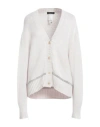 Fabiana Filippi Woman Cardigan Light Grey Size 14 Virgin Wool, Silk, Cashmere, Ecobrass In White