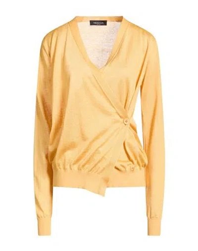 Fabiana Filippi Woman Cardigan Mandarin Size 8 Linen, Silk, Polyamide, Elastane In Orange