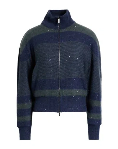 Fabiana Filippi Woman Cardigan Navy Size 6 Virgin Wool, Silk, Cashmere, Alpaca Wool, Polyester In Blue