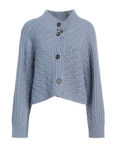 Fabiana Filippi Woman Cardigan Pastel Blue Size 12 Virgin Wool, Silk, Cashmere In Blue