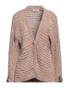 Fabiana Filippi Woman Cardigan Taupe Size 4 Polyester, Cotton, Polyamide In Grey