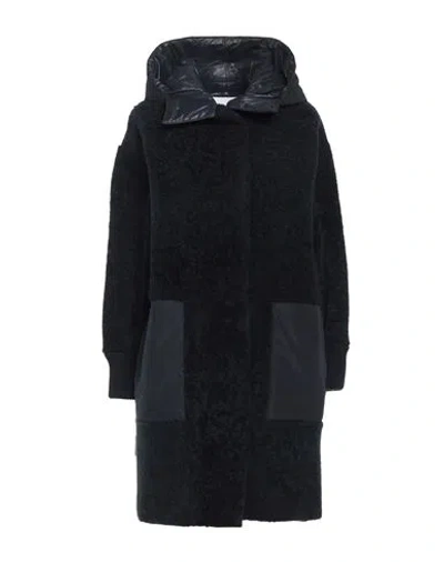 Fabiana Filippi Woman Coat Black Size 2 Leather, Polyester, Virgin Wool, Silk, Ecobrass