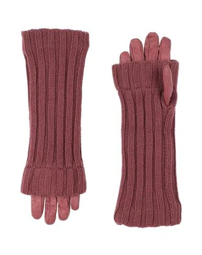 Fabiana Filippi Woman Gloves Burgundy Size M Soft Leather, Virgin Wool, Silk, Cashmere In Red