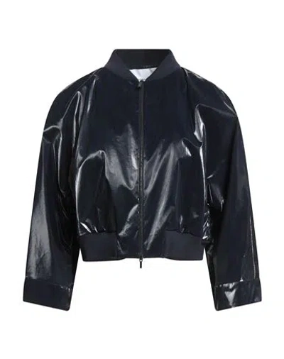 Fabiana Filippi Woman Jacket Midnight Blue Size 6 Cotton, Viscose, Merino Wool, Ecobrass In Black