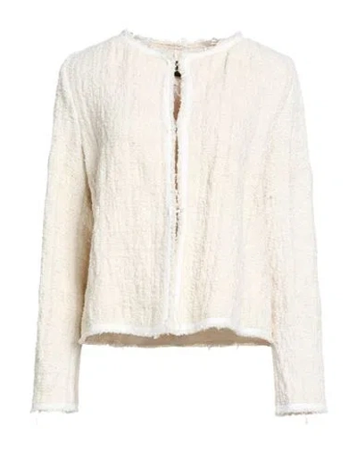 Fabiana Filippi Woman Jacket Off White Size 14 Cotton, Polyamide, Elastane, Linen In Neutral