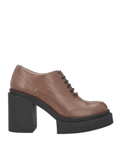 Fabiana Filippi Woman Lace-up Shoes Brown Size 7 Leather