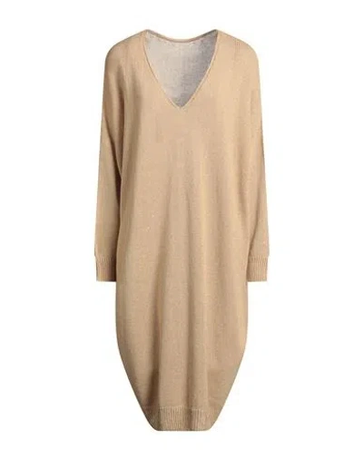 Fabiana Filippi Woman Midi Dress Beige Size 12 Cotton, Linen, Polyester In Neutral