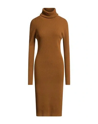 Fabiana Filippi Woman Midi Dress Camel Size 10 Virgin Wool, Silk, Cashmere In Brown