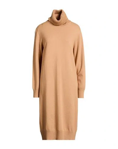 Fabiana Filippi Woman Midi Dress Camel Size 12 Virgin Wool, Silk, Cashmere, Polyamide, Polyester In Brown