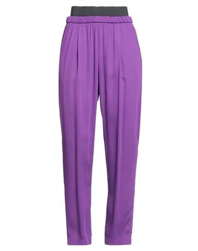Fabiana Filippi Woman Pants Purple Size 14 Viscose, Cotton, Polyester, Elastane, Polyamide