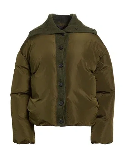 Fabiana Filippi Woman Puffer Military Green Size M Polyamide, Virgin Wool, Silk