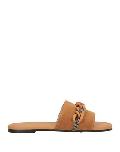 Fabiana Filippi Woman Sandals Camel Size 7.5 Leather In Beige