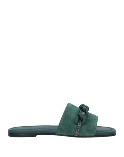 Fabiana Filippi Woman Sandals Dark Green Size 10 Leather