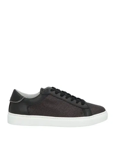Fabiana Filippi Woman Sneakers Black Size 11 Leather, Natural Raffia