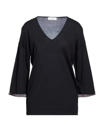 Fabiana Filippi Woman Sweater Black Size 8 Virgin Wool, Cotton, Cashmere, Ecobrass In Animal Print