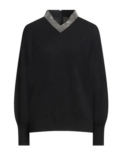 Fabiana Filippi Woman Sweater Black Size 8 Virgin Wool, Silk, Cashmere, Brass