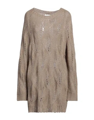 Fabiana Filippi Woman Sweater Light Brown Size 12 Mohair Wool, Alpaca Wool, Polyamide In Beige