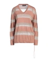 Fabiana Filippi Woman Sweater Light Brown Size 8 Silk, Cotton, Viscose, Stainless Steel, Metallic Fi In Beige