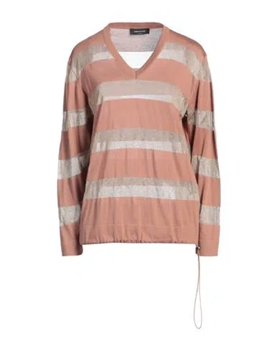 Fabiana Filippi Woman Sweater Light Brown Size 8 Silk, Cotton, Viscose, Stainless Steel, Metallic Fi In Pink