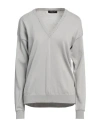 Fabiana Filippi V-neck Cotton Blend Sweater Embellished With Lurex Rows With Contrasting Color Edges In Grey